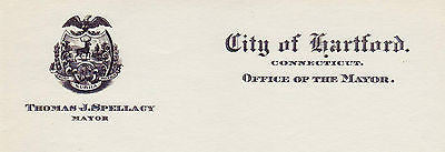 THOMAS SPELLACY HARTFORD CT MAYOR 1940s AUTOGRAPH SIGNED STATIONERY LETTER - K-townConsignments