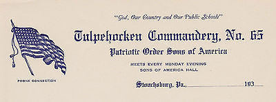TULPEHOCKEN COMMANDERY PATRIOTIC ORDER SONS OF AMERICA 1930s GRAPHIC STATIONERY - K-townConsignments