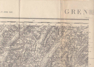 GRENOBLE FRANCE CHAMBERY ARMY LARGE 1930s ANTIQUE FRENCH MILITARY MAP TYPE 1889 - K-townConsignments