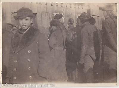 ASIAN BOY & MEN IN SIBERIA ANTIQUE SNAPSHOT PHOTO DATED 1919 - K-townConsignments