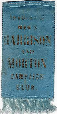 BENJAMIN HARRISON AND MORTON MEN'S CAMPAIGN CLUB ANTIQUE POLITICAL RIBBON - K-townConsignments