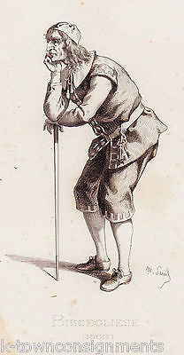 BISCEGLIESE 1680 EARLY THEATRE ACTOR ANTQIUE MAURICE SAND ENGRAVING PRINT PARIS - K-townConsignments