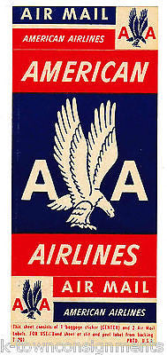 AMERICA AIR LINE AIR MAIL VINTAGE GRAPHIC AIRPLANE LUGGAGE TAG STICKER - K-townConsignments