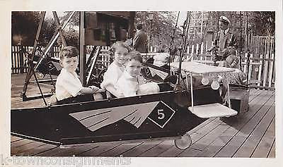 LITTLE BOYS ON CARNIVAL RIDES FIRE ENGINE & PLANE VINTAGE SNAPSHOT PHOTOS - K-townConsignments