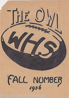 THE OWL WATERTOWN HIGH SCHOOL NEW YORK ORIGINAL ROLLIE IVERS FOOTBALL DRAWING - K-townConsignments