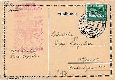 KASSEL GRAF ZEPPELIN FLIGHT LATE USE 1939 AIRSHIP FLOWN STAMP POSTKARTE POSTCAR - K-townConsignments