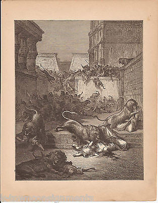 Lions Killing Strangers in Samaria 1870 Antique Bible Engraving Print Kings XVII - K-townConsignments