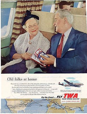 TWA AIRLINES SENIORS TRAVEL TO EUROPE VINTAGE GRANDPARENTS GRAPHIC ADVERTISING - K-townConsignments
