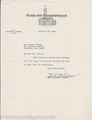 WILLIAM DRESS EVANSVILLE INDIANA MAYOR 1940s AUTOGRAPH SIGNED STATIONERY LETTER - K-townConsignments