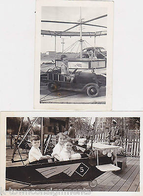 LITTLE BOYS ON CARNIVAL RIDES FIRE ENGINE & PLANE VINTAGE SNAPSHOT PHOTOS - K-townConsignments