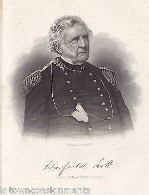 WINFIELD SCOTT CIVIL WAR GENERAL FACSIMILE AUTOGRAPH ANTIQUE ENGRAVING PRINT - K-townConsignments