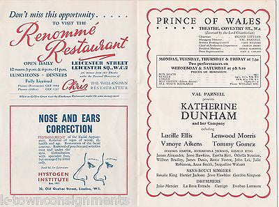 KATHERINE DUNHAM PRINCE OF WHALES ACTRESS VINTAGE COVENTRY THEATRE PLAYBILL - K-townConsignments