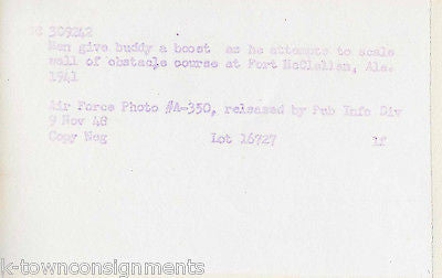 SOLDIER CLIMB WALL OBSTACLE COURSE FT McCLELLAN VINTAGE WWII MILITARY FILE PHOTO - K-townConsignments