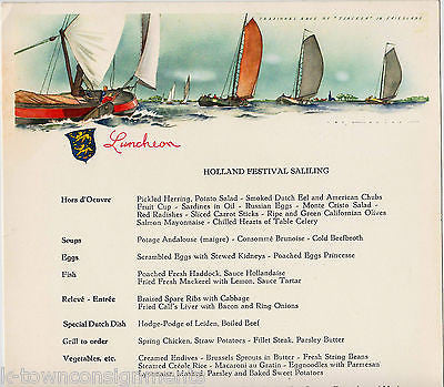 HOLLAND FESTIVAL SAILING VINTAGE GRAPHIC ART CRUISE SHIP LUNCHEON MENU 1964 - K-townConsignments