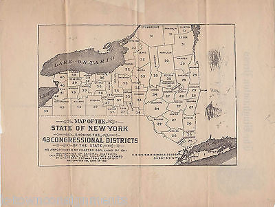 BINGHAMTON PRESS VINTAGE ENGRAVING STATIONERY W/ NEW YORK CONGRESSIONAL MAP - K-townConsignments