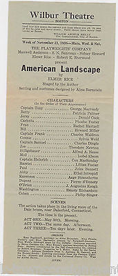 AMERICAN LANDSCAPE ELMER RICE LILLIAN FOSTER ACTORS 1938 WILBER THEATRE PLAYBILL - K-townConsignments