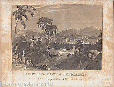 VIEW OF CITY OF JERUSALEM ANTIQUE RELIGIOUS BIBLE ENGRAVING PRINT - K-townConsignments