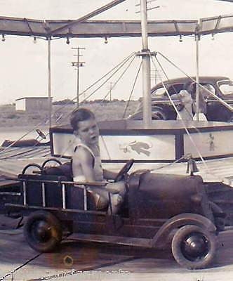 LITTLE BOYS ON CARNIVAL RIDES FIRE ENGINE & PLANE VINTAGE SNAPSHOT PHOTOS - K-townConsignments