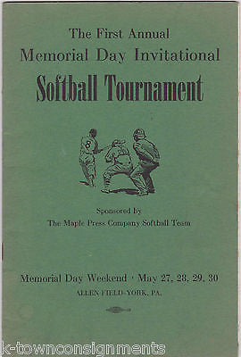 MAPLE PRESS YORK PENNSYLVANIA 1965 MEMORIAL DAY SOFTBALL TOURNAMENT PROGRAM - K-townConsignments