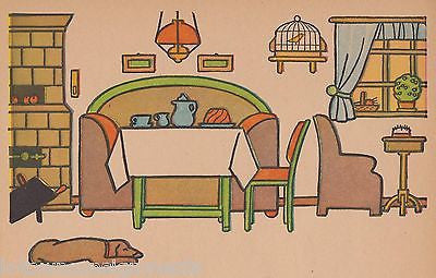LAZY PUPPY DOG LIVING ROOM FOLK ART HOME SCENE ANTIQUE GRAPHIC ART NURSERY PRINT - K-townConsignments