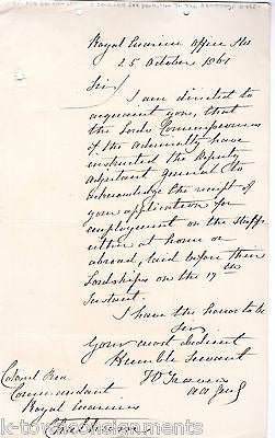 COLONEL REA BRITISH ROYAL MARINES ELECTION TO ADMIRALTY AUTOGRAPH SIGNED LETTER - K-townConsignments