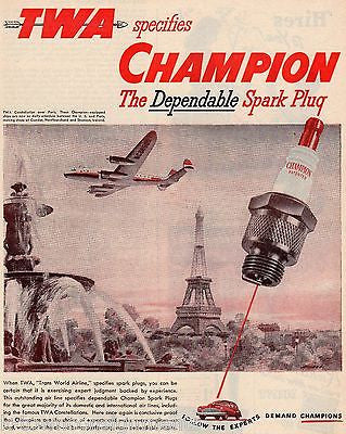 TWA AIRLINES CHAMPION SPARK PLUGS VINTAGE GRAPHIC AVIATION ART ADVERTISING PRINT - K-townConsignments