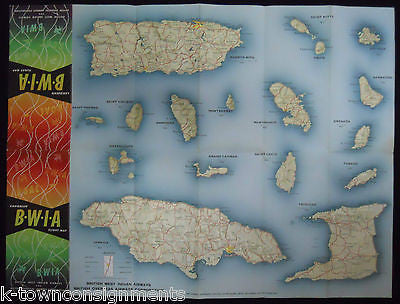 BWIA BRITISH AIRWAYS VINTAGE CARIBBEAN FLIGHT MAP ADVERTISING POSTER FLYER - K-townConsignments