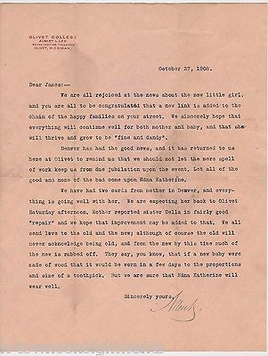 ALBERT LEE OLIVET COLLEGE MICHIGAN ANTIQUE AUTOGRAPH SIGNED STATIONERY LETTER - K-townConsignments