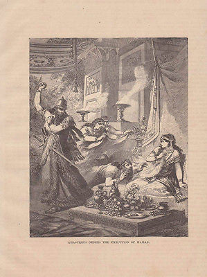 Haman's Execution 1870s Jewish Antique Engraving Print - K-townConsignments