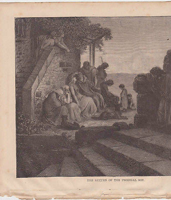 Prodigal Son Return 1870s Antique Bible Engraving Print - K-townConsignments