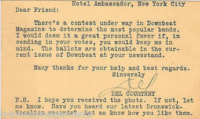 DEL COURTNEY MUSICIAN AUTOGRAPH SIGNED POSTCARD 1939 - K-townConsignments