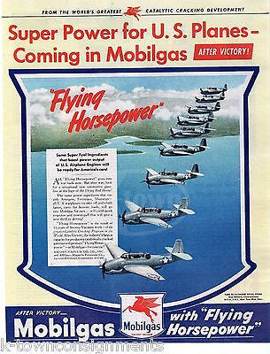 MOBILGAS POWERING US FIGHTER PLANES VINTAGE WWII HOMEFRONT GRAPHIC ADVERTISING - K-townConsignments