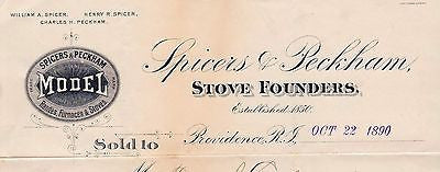 SPICERS & PECKHAM STOVE FOUNDERS PROVIDENCE RI ANTIQUE ENGRAVING ADVERTISING - K-townConsignments