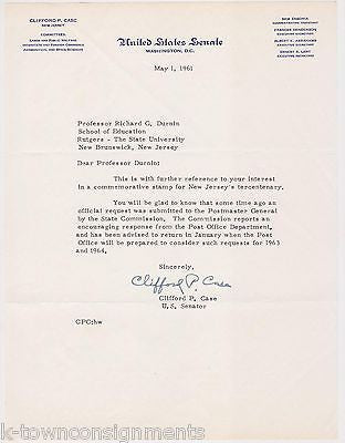 CLIFFORD CASE NJ GOVERNOR & SENATOR AUTOGRAPH SIGNED SENATE STATIONERY LETTER - K-townConsignments