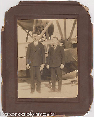 SIKORSKY CORP EARLY AVIATION PILOTS GAVIN & WOODS ANTIQUE PHOTO W/ PLANE - K-townConsignments