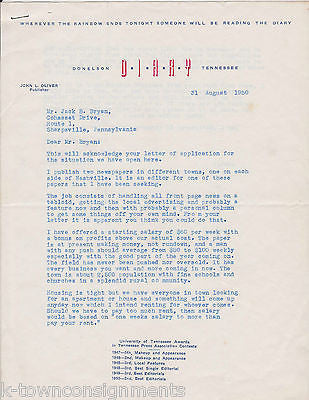 DIARY DONELSON TENNESEE VINTAGE 1950s SIGNED GRAPHIC AD STATIONERY LETTER - K-townConsignments