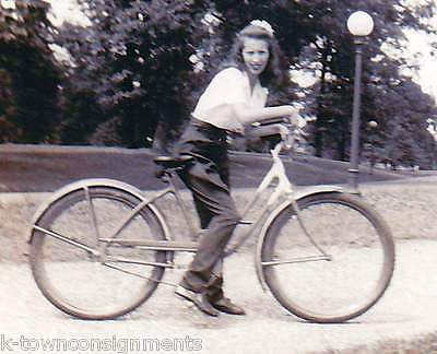 Young Woman Riding an Old Bicycle Vintage Girls Bike Snapshot Photograph - K-townConsignments