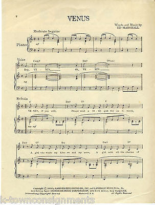 VENUS FRANKIE AVALON 1950s SHEET MUSIC - ED MARSHALL - K-townConsignments
