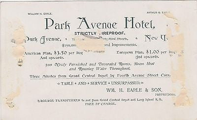 PARK AVENUE HOTEL 32nd STREET NEW YORK ANTIQUE GRAPHIC ADVERTISING FLYER - K-townConsignments