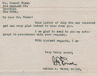 GEORGE ERICH ALLENTOWN PA MAYOR 1940s AUTOGRAPH SIGNED STATIONERY LETTER - K-townConsignments