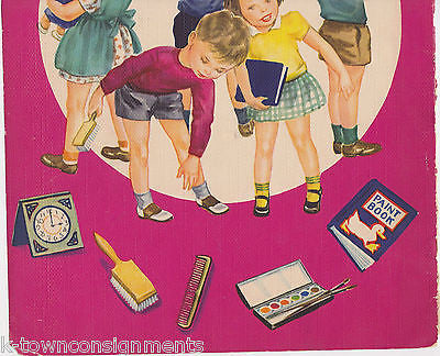 LITTLE BOYS & GIRLS WITH TOYS VINTAGE 1940s LARGE GRAPHIC ILLUSTRATION PRINT - K-townConsignments