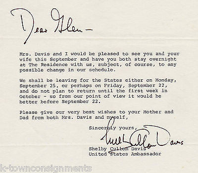 SHELBY CULLOM DAVIS US AMBASSADOR TO SWITZERLAND AUTOGRAPH SIGNED LETTER LOT - K-townConsignments