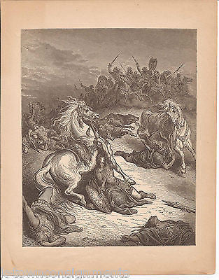 Death of Saul 1870 Antique Bible Engraving Print Samuel XXXI - K-townConsignments