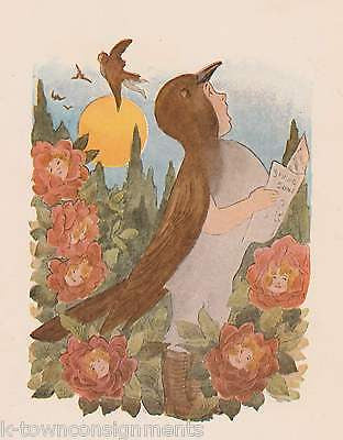 PEACOCK & NIGHTINGALE VINTAGE BIRD CHILDREN GRAPHIC ILLUSTRATION POETRY PRINT - K-townConsignments