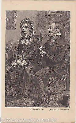 OLD MAIDS PROPOSAL AT LAST OLD MAN & WOMAN ANTIQUE ENGRAVING PRINT 1880 - K-townConsignments