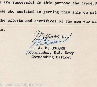 J.B. OSBORN USS WASHINGTON POLARIS PATROL AUTOGRAPH SIGNED NAVY STATIONERY NOTE - K-townConsignments