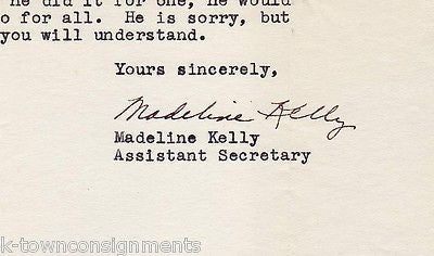 MADELINE KELLY PRESIDENT HOOVER SECRETARY AUTOGRAPH SIGNED WALDORF ASTORIA NOTE - K-townConsignments