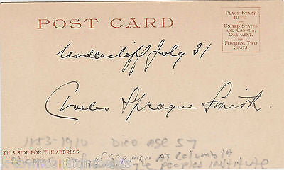 CHARLES SPRAGUE SMITH PEOPLE'S INSTITUTE VINTAGE AUTOGRAPH SIGNED POSTCARD - K-townConsignments