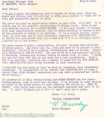 ELKHART INDIANA LABORATORIES METALLIC GLUE MAKERS VINTAGE 1940s GRAPHIC LETTER - K-townConsignments