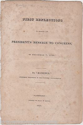 HAMBDEN FIRST REFLECTIONS ON PRESIDENT ANDREW JACKSON MESSAGE TO CONGRESS 1831 - K-townConsignments